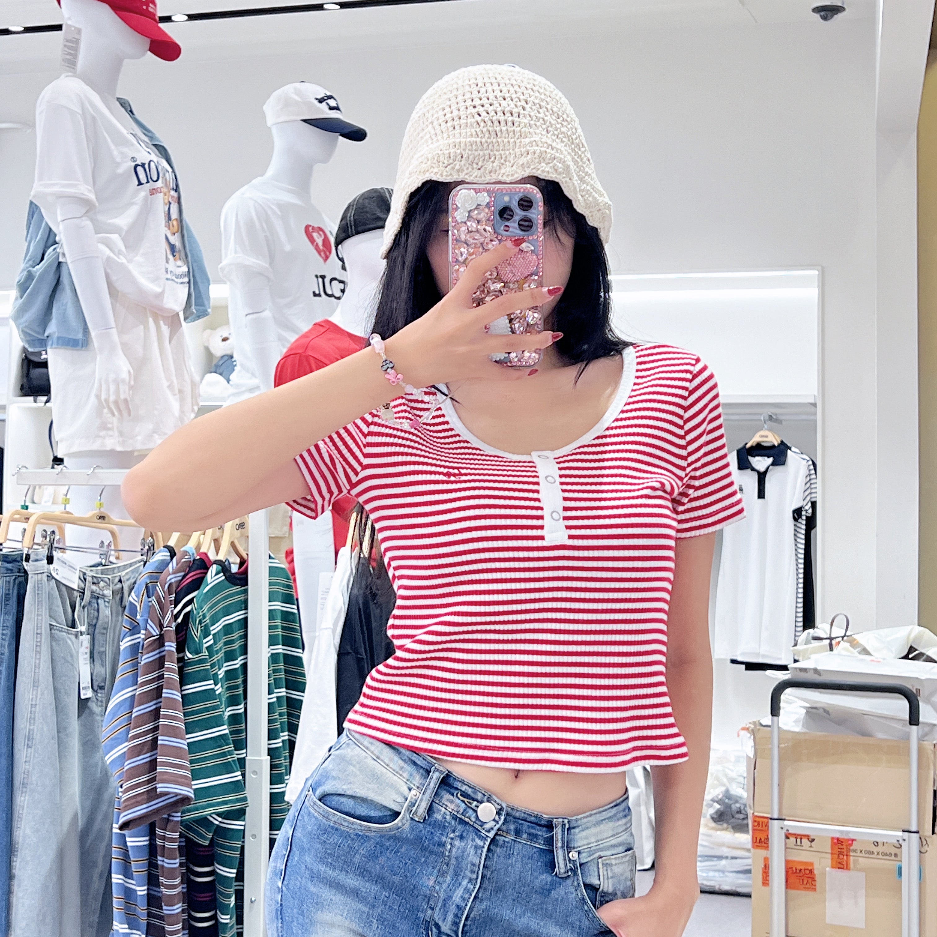 韓國 SPAO Henry Neck Crop Short Sleeve T-Shirt【SP177】