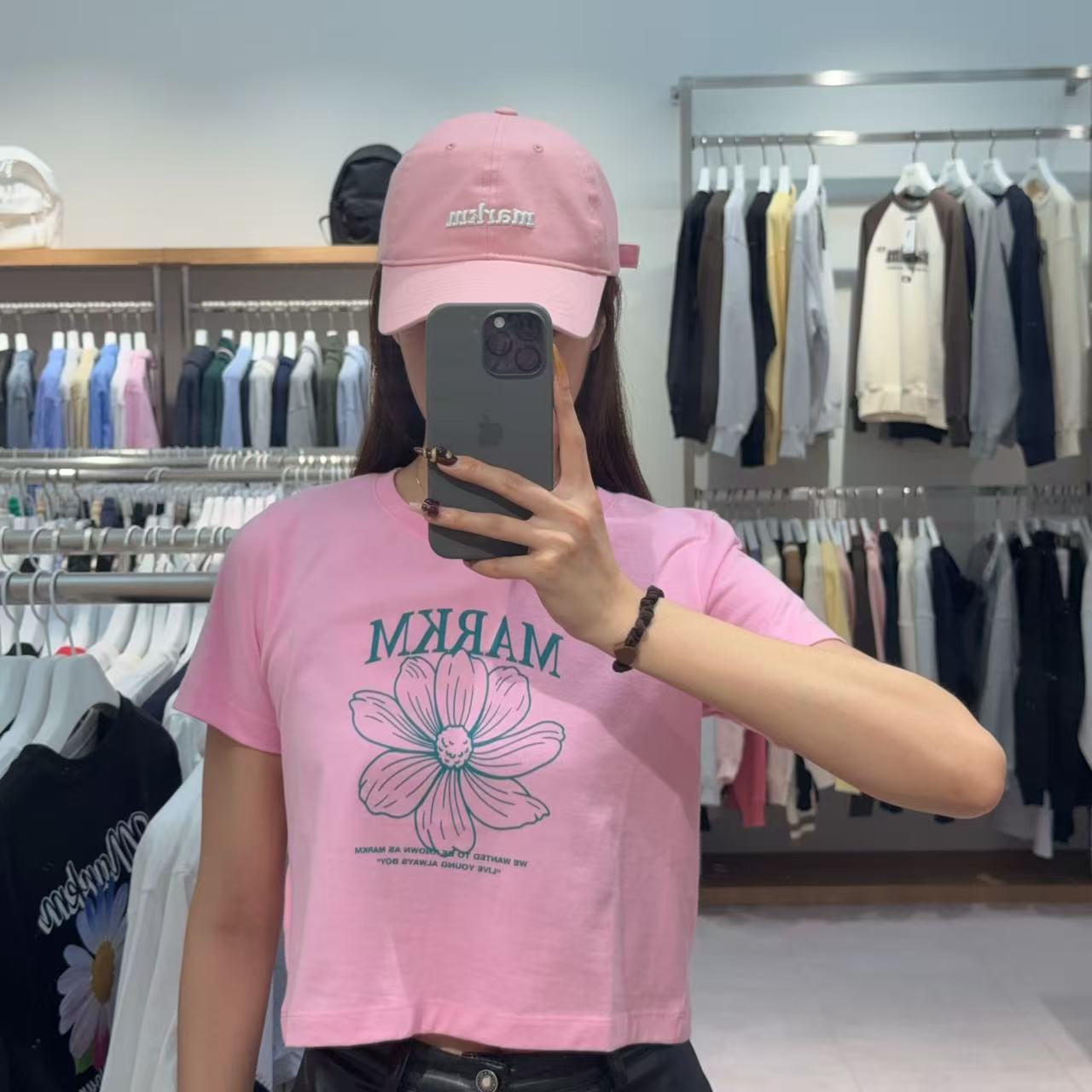 韓國 Markm FLOWER PRINT CROP T-SHIRT PINK【MA113】