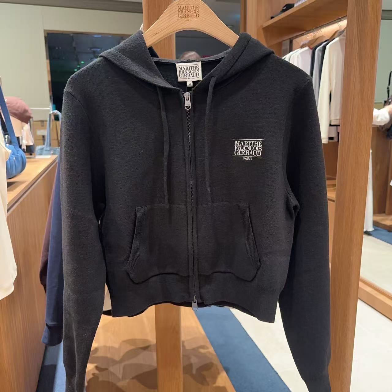 韓國 Marithe Francois Girbaud W Classic Logo Crop Knit Hoodie Zipup【MF720】