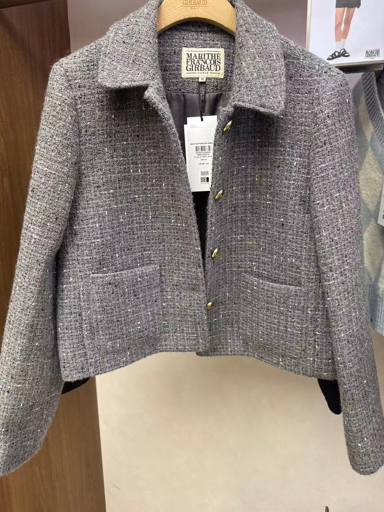 韓國 Marithe Francois Girbaud W Collar Tweed Jacket【MF704】