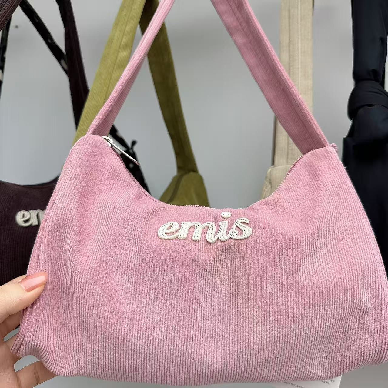韓國 EMIS Corduroy Applique Hobo Bag【ES097】
