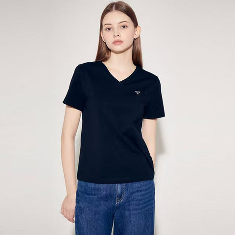 韓國 Guess Women's Mini Triangle V-Neck Short Sleeve T-Shirt【GU006】