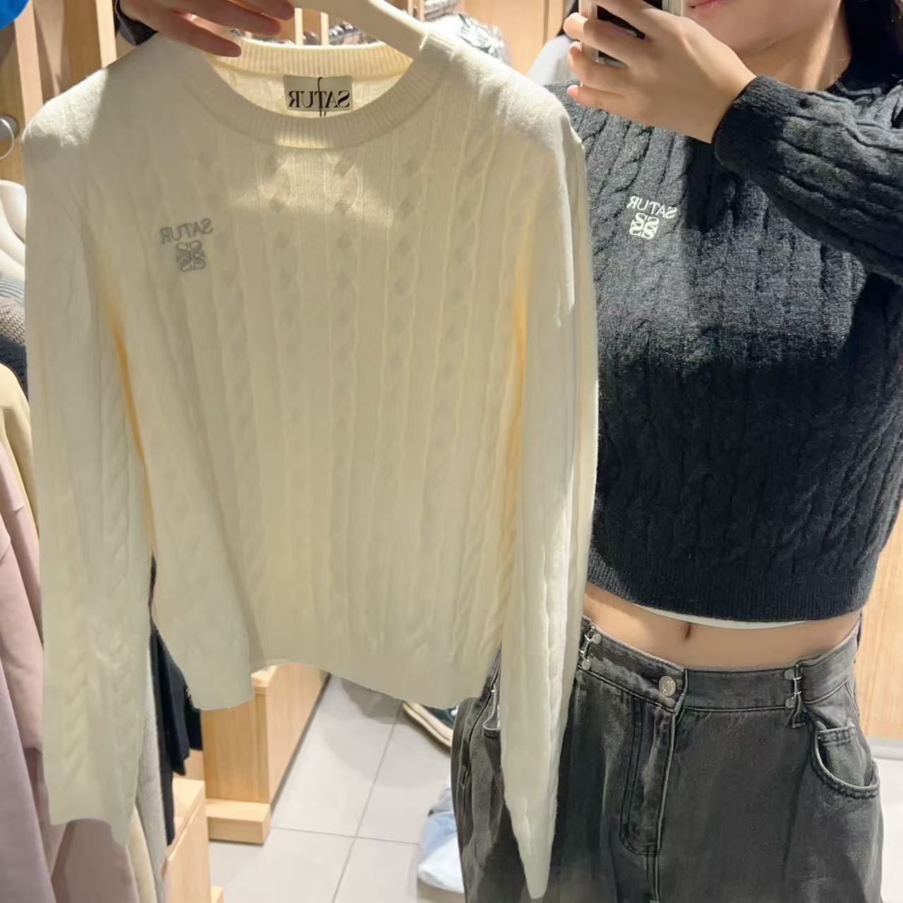 韓國 Satur (W) Soft Touch Cable Crew Neck Knit【SR142】