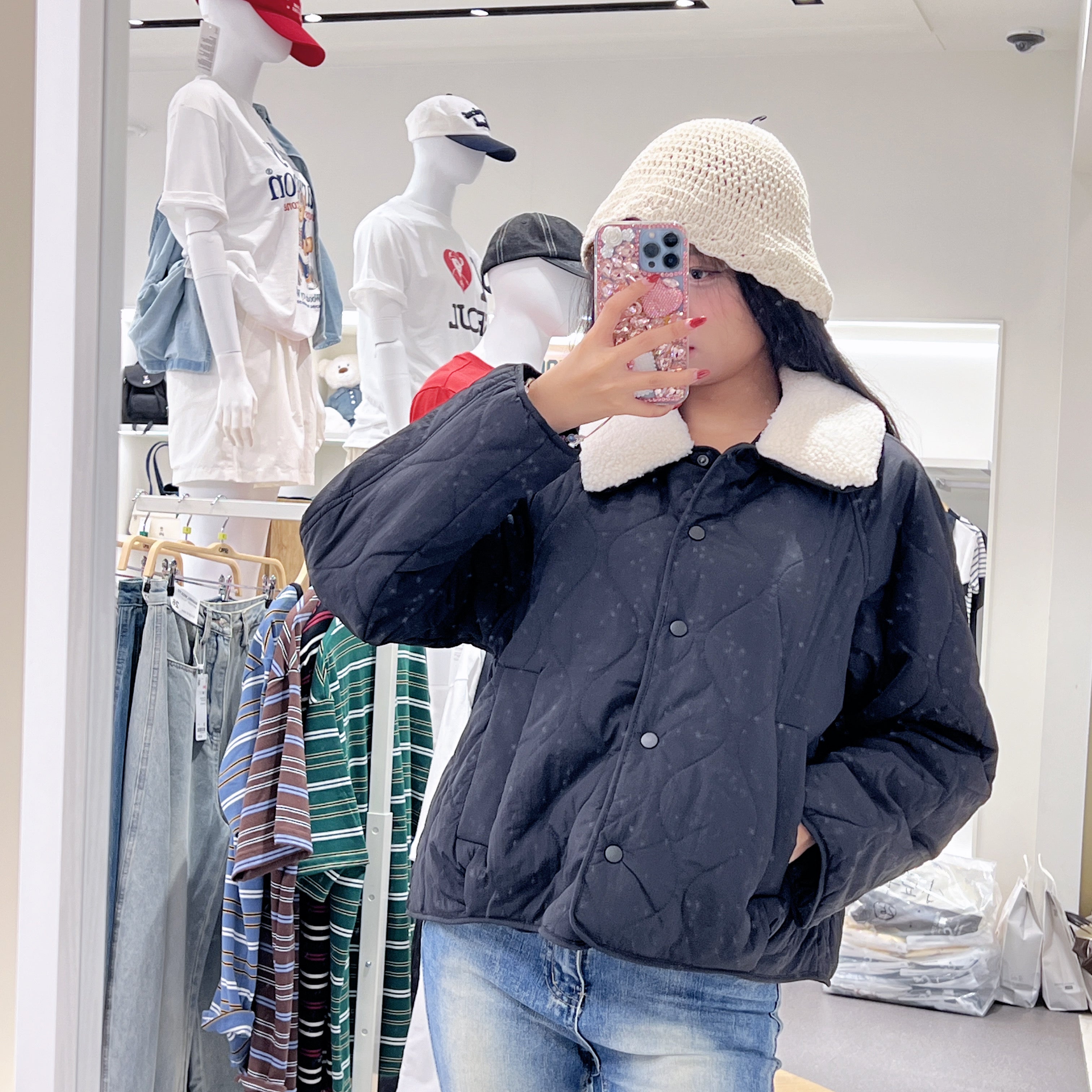 韓國 SPAO Detachable collar lightweight quilted jacket【SP192】