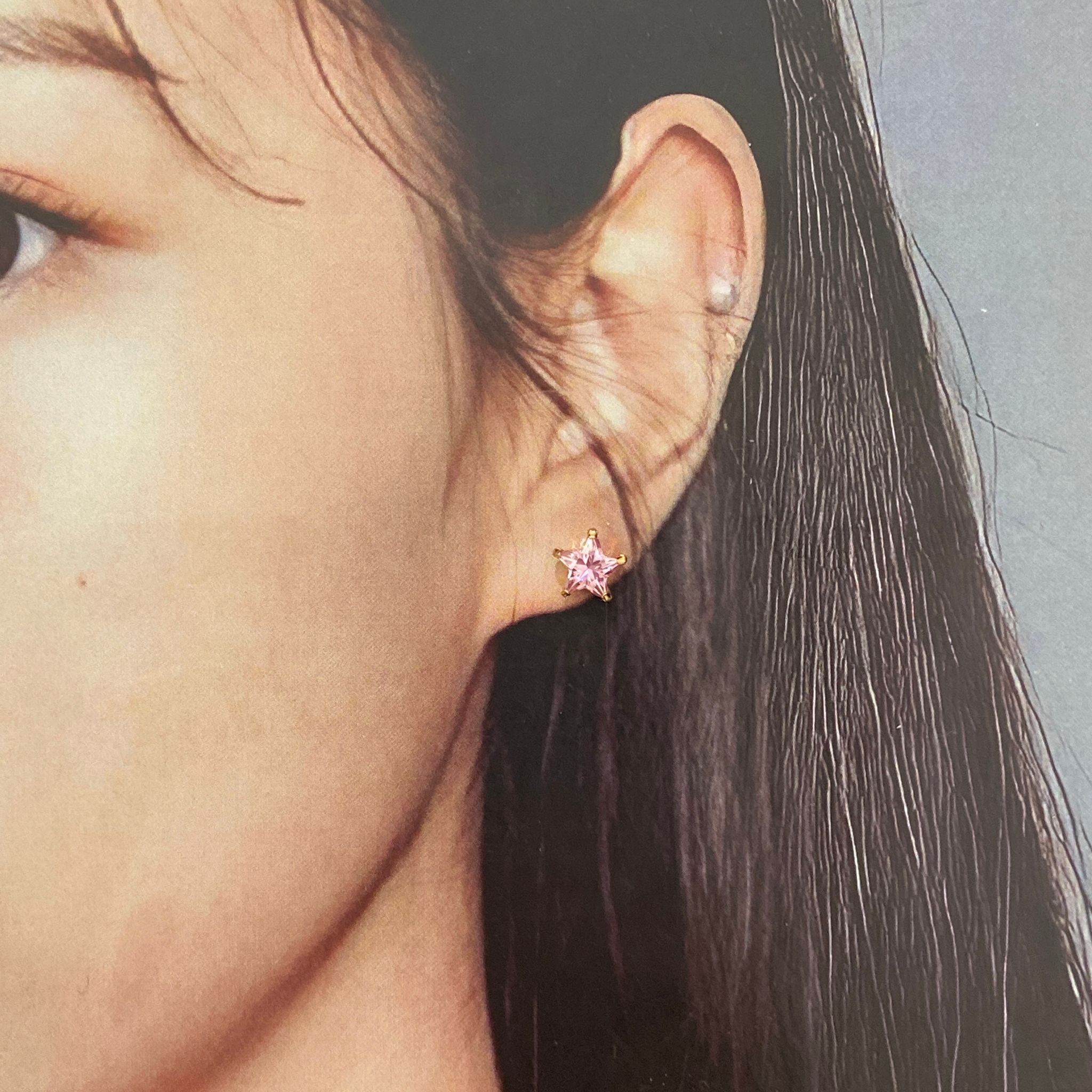 日本直送 18k粉莫桑星星金耳釘【JS419】