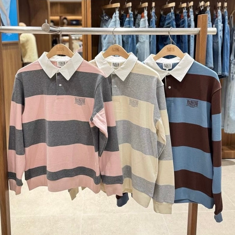 韓國 Marithe Francois Girbaud Classic Logo Stripe Rugby Sweatshirt【MF650】
