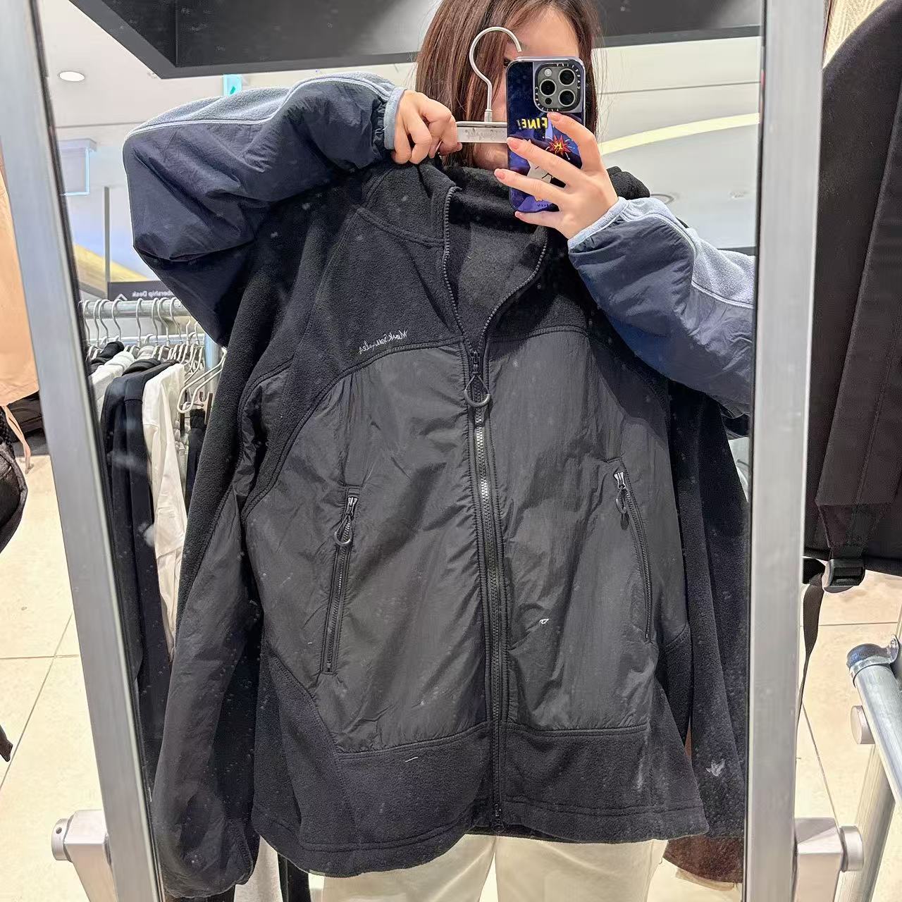 韓國 Mark Gonzales Sign Logo Woven Two-Color Fleece Hooded Jacket【MG203】