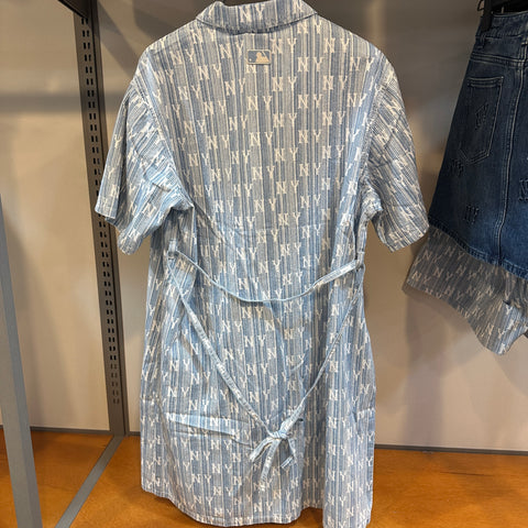 韓國 MLB Women's Classic Monogram Stripe Short Sleeve Denim Dress NY【MB341】