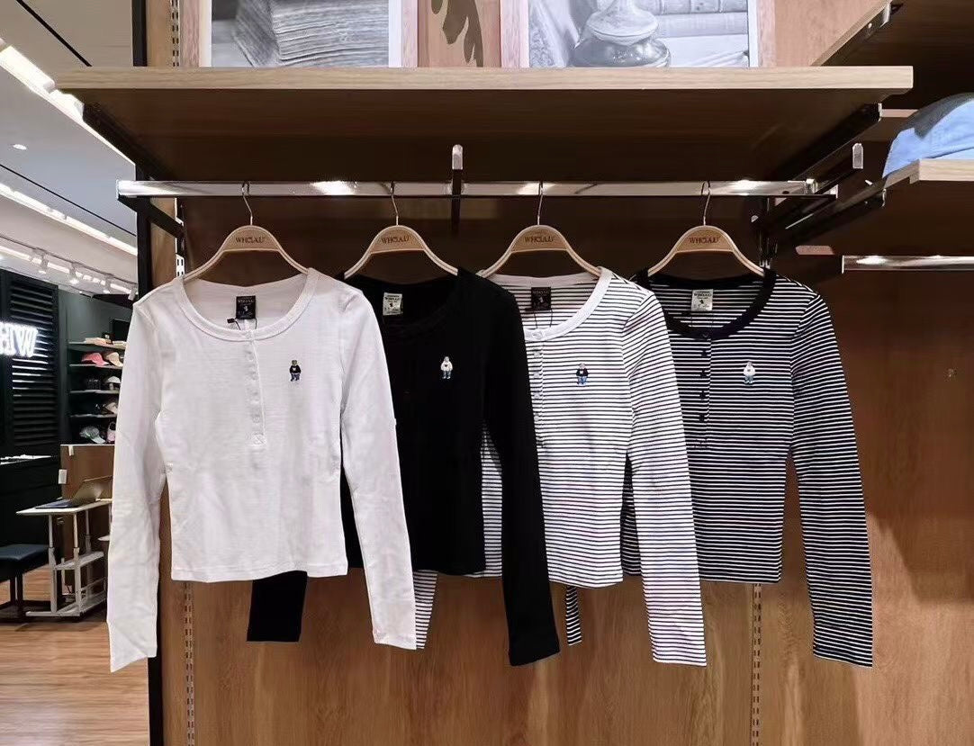 韓國 Who.A.U Ribbed Henry Neck T-shirt【WA220】