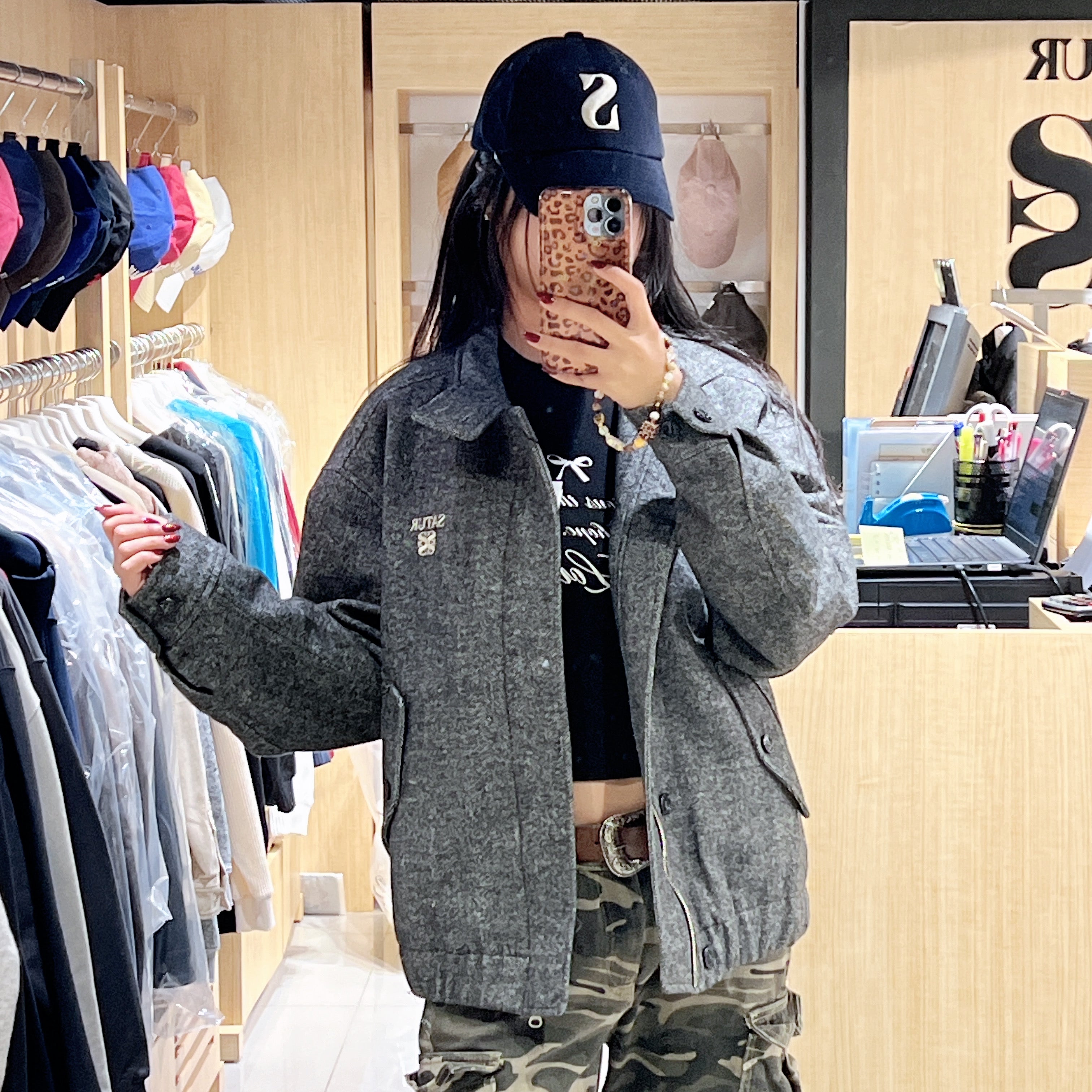 韓國 Satur Herringbone Wool Blend Blouson Jacket【SR199】