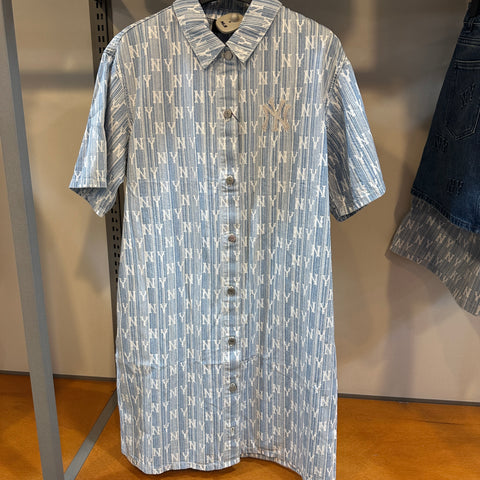韓國 MLB Women's Classic Monogram Stripe Short Sleeve Denim Dress NY【MB341】