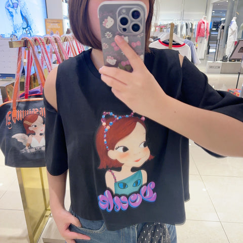 韓國 陸心媛 Twinkle Beads Slit T-shirt【YS033】
