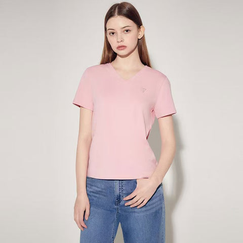 韓國 Guess Women's Mini Triangle V-Neck Short Sleeve T-Shirt【GU006】