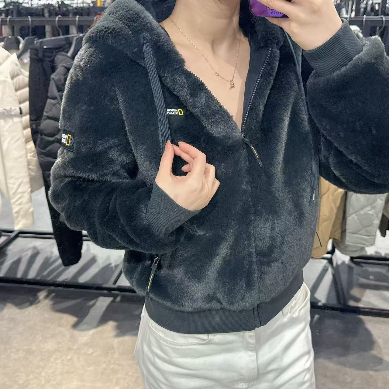 韓國 National Geographic Faux Fur Hood F-Zip Up【NG177】