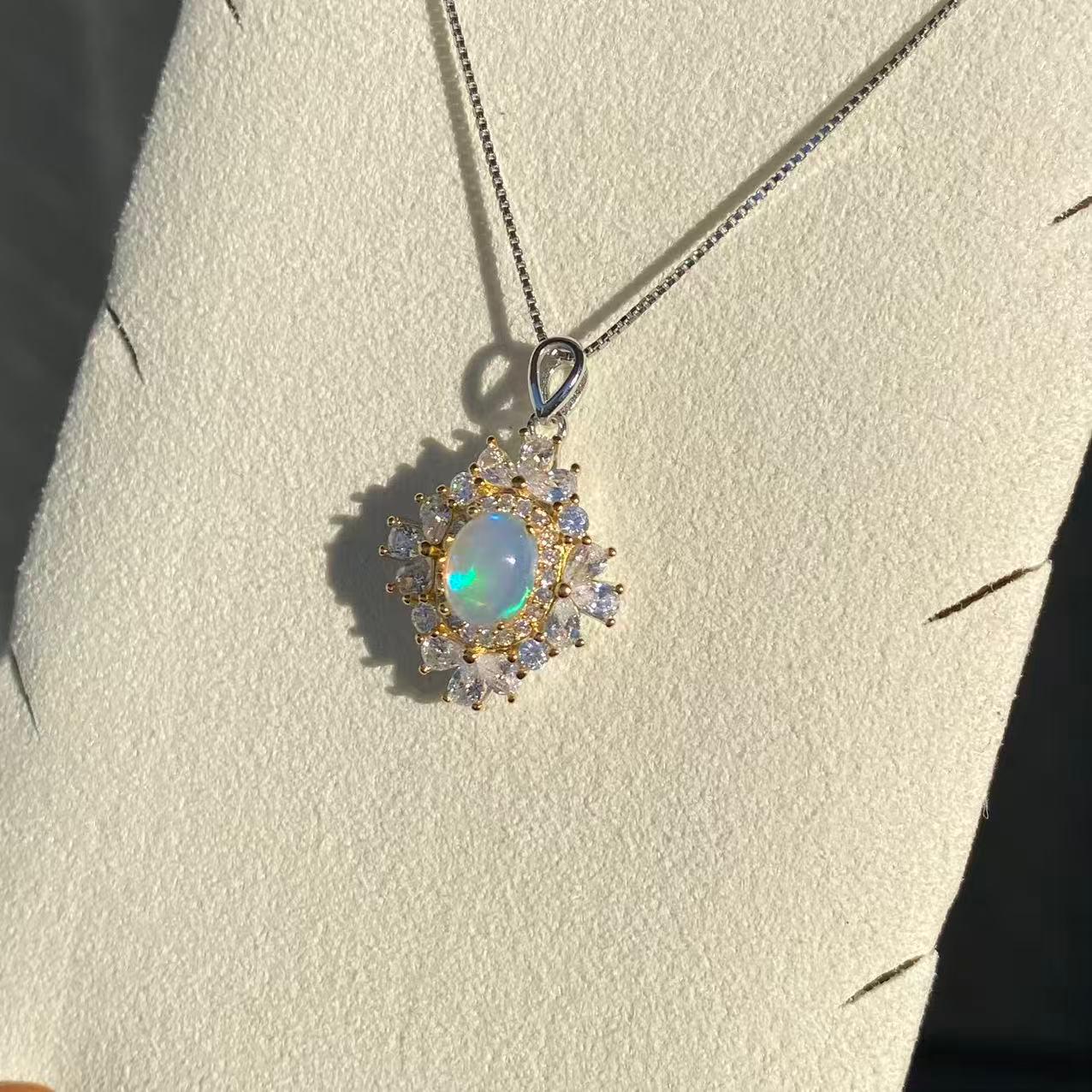 日本直送 滿鑲天然歐泊銀項鍊【JS351】