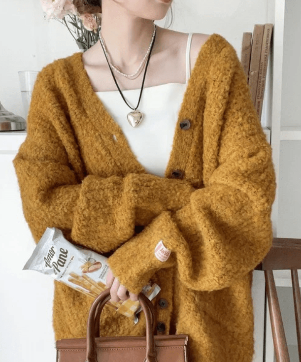 日本直送 毛圈 V 領開襟衫 - STT Mall HK 靚太網購 -- 黃色 / S