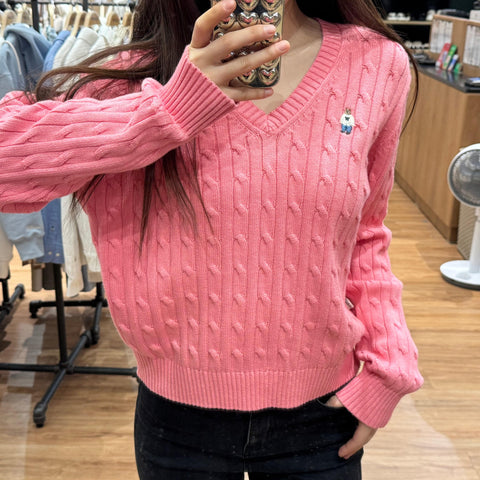 韓國 Who.A.U Steve V-neck Cable Sweater【WA058】 - STT Mall HK 靚太網購