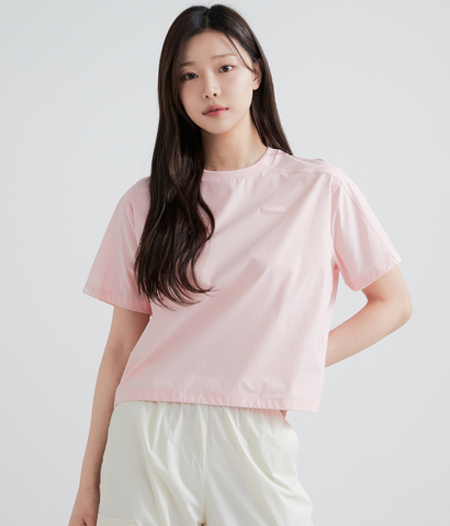 韓國 Discovery Women's Polton Crop Woven Short Sleeve T-Shirt【DY115】 - Image