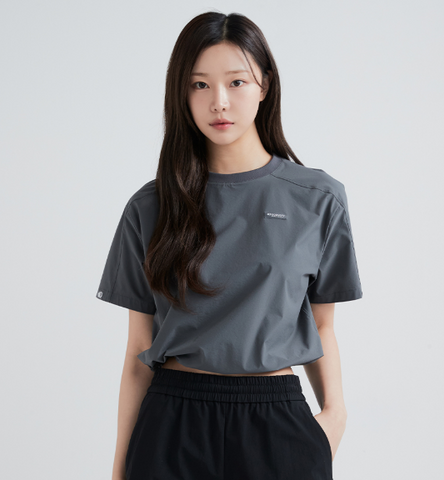 韓國 Discovery Women's Polton Crop Woven Short Sleeve T-Shirt【DY115】 - Image