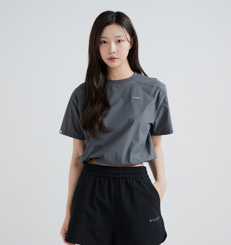 韓國 Discovery Women's Polton Crop Woven Short Sleeve T-Shirt【DY115】 - Image