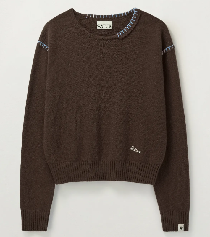 韓國 Satur (W) Contrast Stitch Semi Crop Knit【SR032】