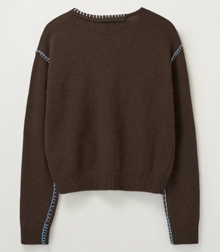 韓國 Satur (W) Contrast Stitch Semi Crop Knit【SR032】