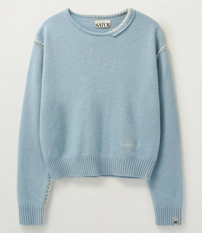 韓國 Satur (W) Contrast Stitch Semi Crop Knit【SR032】