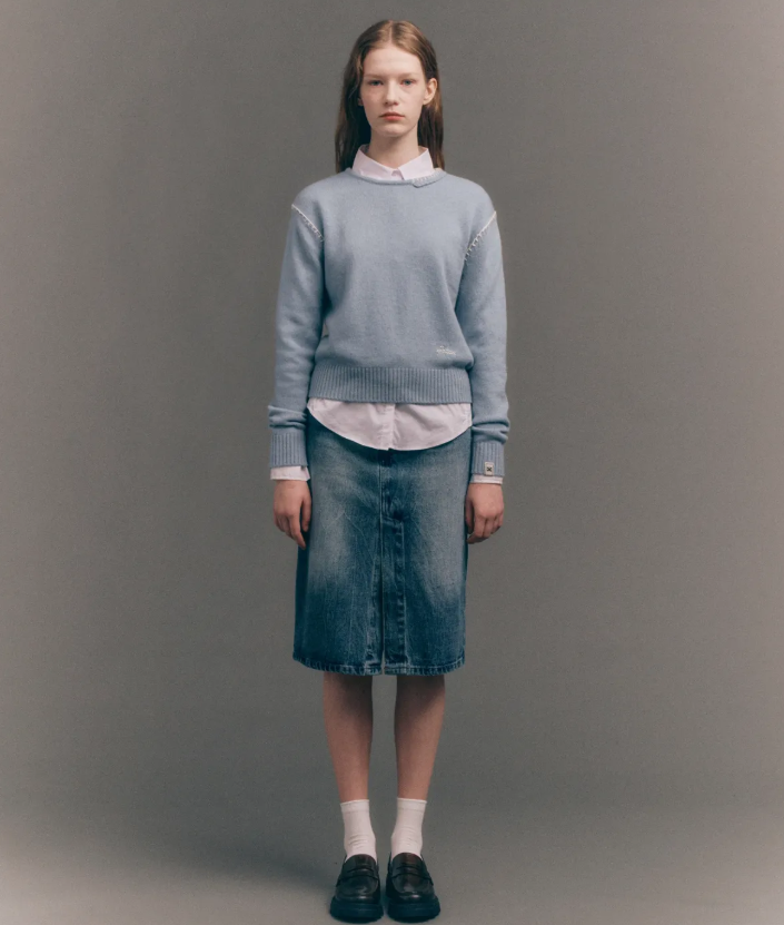 韓國 Satur (W) Contrast Stitch Semi Crop Knit【SR032】