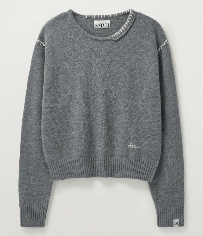 韓國 Satur (W) Contrast Stitch Semi Crop Knit【SR032】