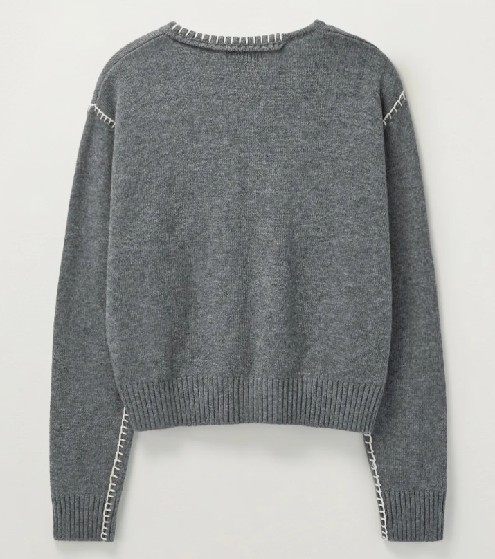 韓國 Satur (W) Contrast Stitch Semi Crop Knit【SR032】