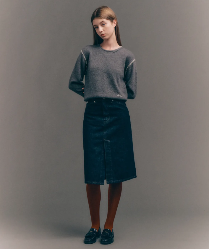 韓國 Satur (W) Contrast Stitch Semi Crop Knit【SR032】
