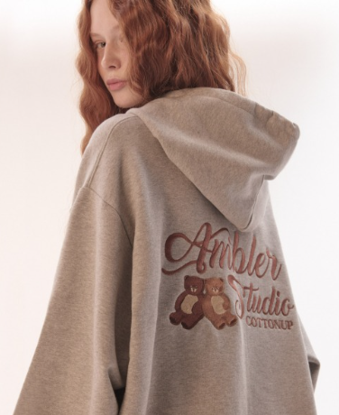 韓國 Ambler Cotton UP Embroidery Hood Zip Jacket 【AR093】