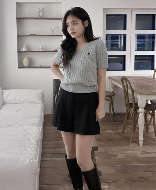 【現貨】韓國 WhoAU Steve V-neck Short Sleeve Sweater【WA142】