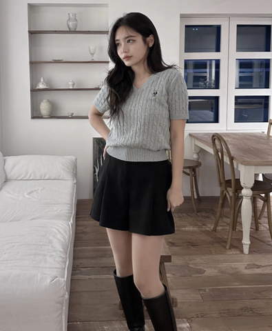 韓國 Who.A.U Steve V-neck Short Sleeve Sweater【WA142】