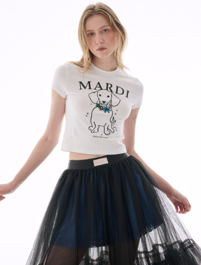 韓國 Mardi Mercredi CROPPED TSHIRT SWING THE TAIL DDANJI FLOWER NECKLACE MULTICOLOR【MM116】