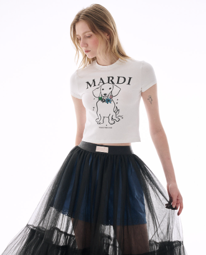 韓國 Mardi Mercredi CROPPED TSHIRT SWING THE TAIL DDANJI FLOWER NECKLACE MULTICOLOR【MM116】