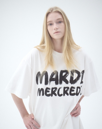 韓國 Mardi Mercredi OVERSIZED TSHIRT BRUSH LOGO CONTRAST【MM119】