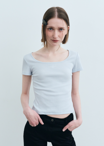 韓國 Marithe Francois Girbaud Women's SLIM FIT SQUARE NECK T-SHIRTS【MF581】
