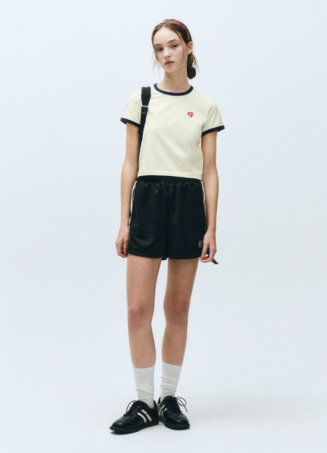 韓國 Marithe Francois Girbaud HEART WAPPEN CROP RINGER T-SHIRT【MF487】
