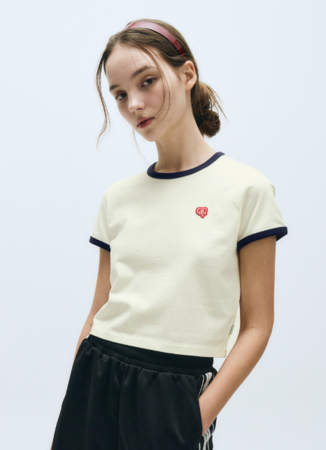 韓國 Marithe Francois Girbaud HEART WAPPEN CROP RINGER T-SHIRT【MF487】