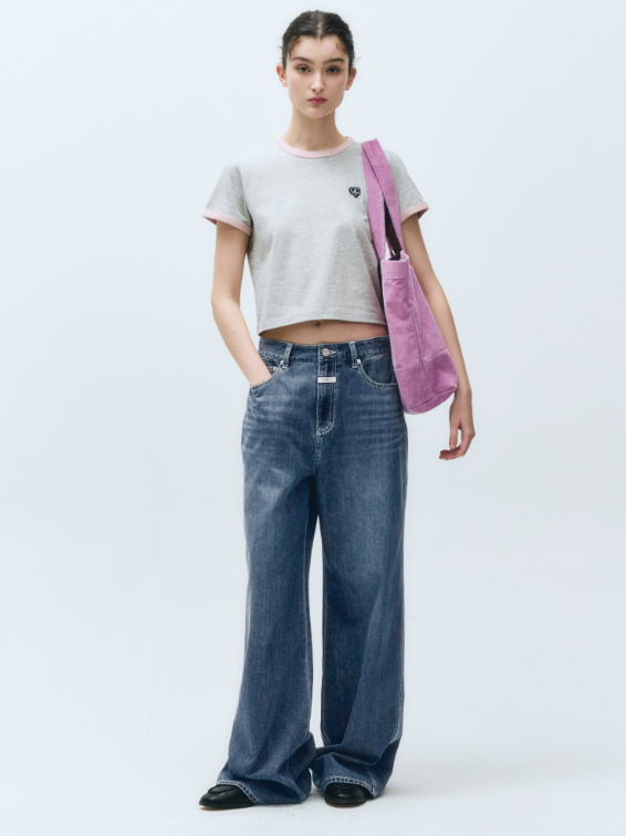 韓國 Marithe Francois Girbaud HEART WAPPEN CROP RINGER T-SHIRT【MF487】