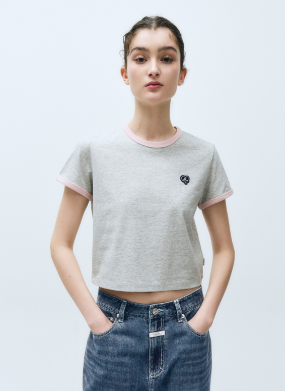 韓國 Marithe Francois Girbaud HEART WAPPEN CROP RINGER T-SHIRT【MF487】