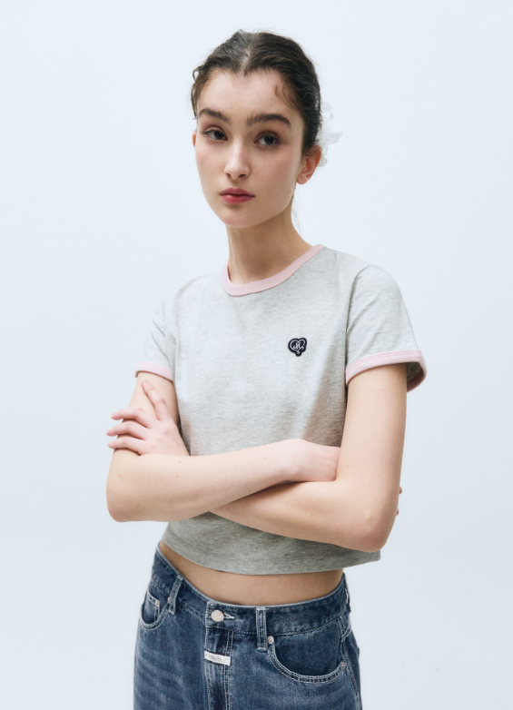 韓國 Marithe Francois Girbaud HEART WAPPEN CROP RINGER T-SHIRT【MF487】