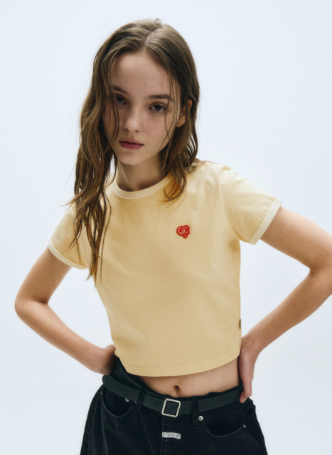 韓國 Marithe Francois Girbaud HEART WAPPEN CROP RINGER T-SHIRT【MF487】