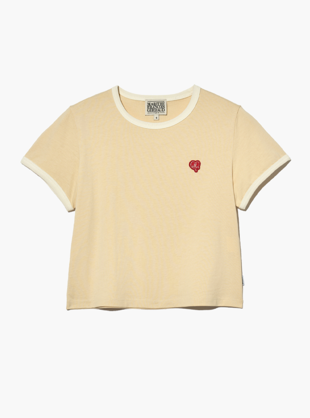 韓國 Marithe Francois Girbaud HEART WAPPEN CROP RINGER T-SHIRT【MF487】