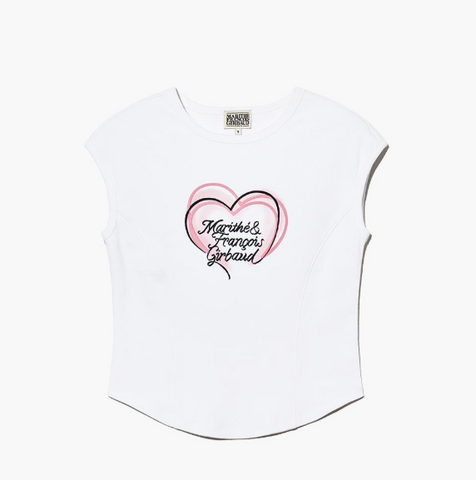 韓國 Marithe Francois Girbaud Women's HEART LETTERING LOGO CAP SLEEVE T-SHIRTS【MF580】