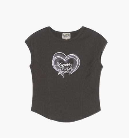 韓國 Marithe Francois Girbaud Women's HEART LETTERING LOGO CAP SLEEVE T-SHIRTS【MF580】