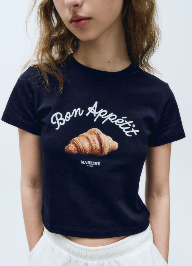 韓國 Marithe Francois Girbaud Women's SLIM FIT BREAD GRAHPIC CROP T-SHIRT【MF490】