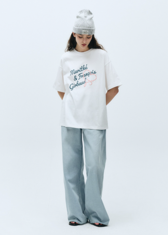 韓國 Marithe Francois Girbaud Women's OVER FIT HANDWRITING LOGO HEART T-SHIRTS【MF579】