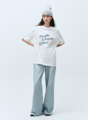 韓國 Marithe Francois Girbaud Women's OVER FIT HANDWRITING LOGO HEART T-SHIRTS【MF579】
